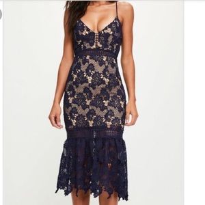 Missguided Navy Lace Fishtail Dress